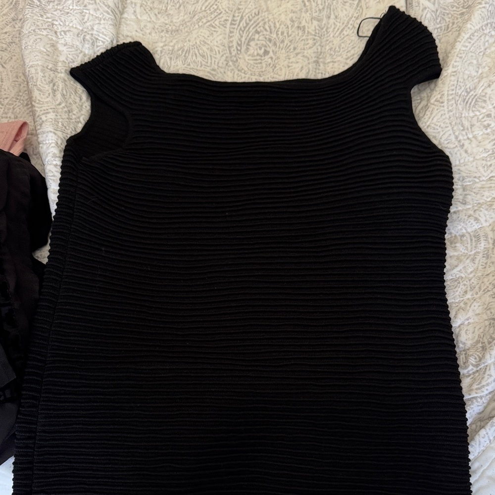 White House Black Market Black Ribbed Blouse